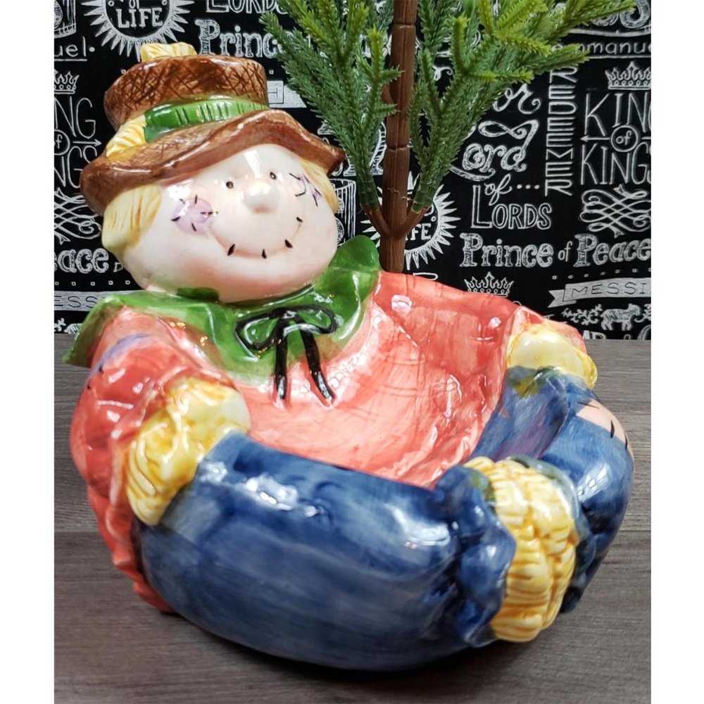 Vintage WCL Halloween Scarecrow Ceramic Candy Dish